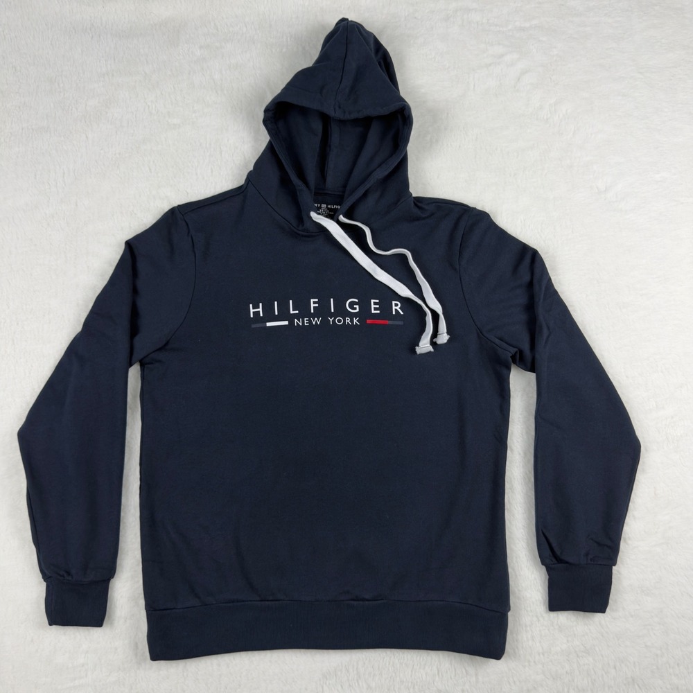 Tommy Hilfiger Mens Navy Blue New York Graphic Logo Hoodie Sweatshirt S 09T4526